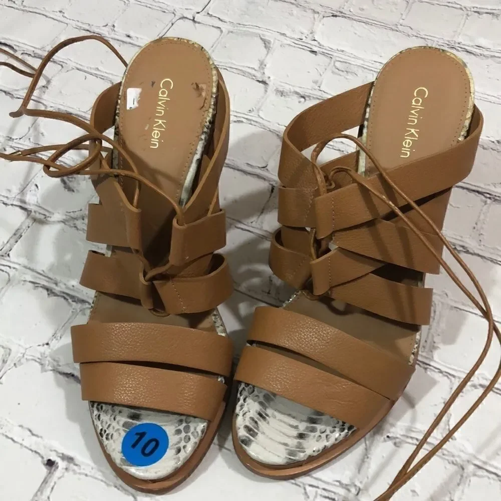 Calvin Klein Penelope tan strappy heels
